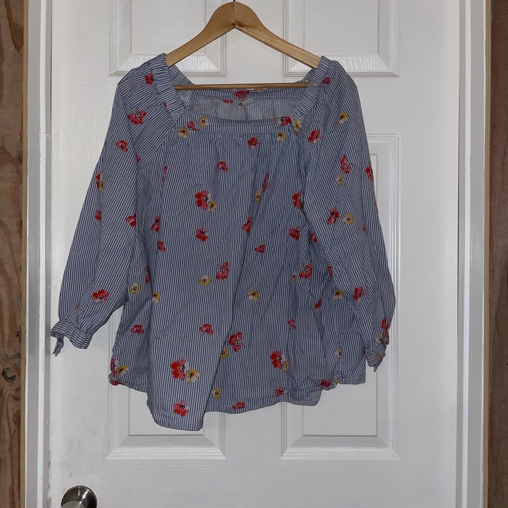 Old Navy Blue Striped Square-Neck Floral Blouse